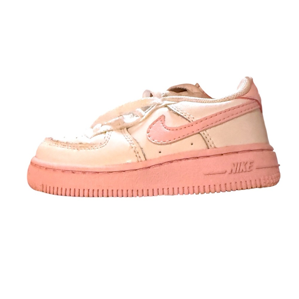 Nike White Baby Pink Perforated Toe Lace Up Air‎ Force Sneakers Size 7C - Picture 4 of 8
